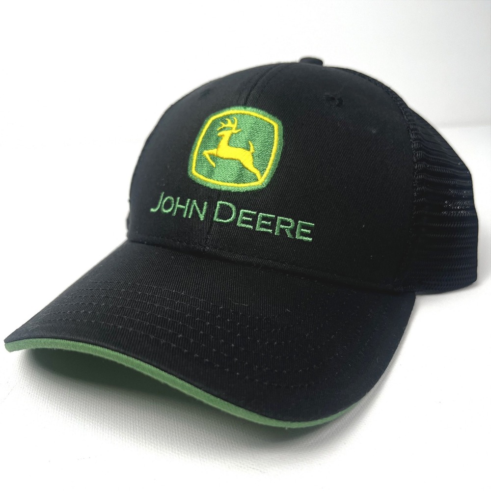 John Deere Trucker Hat Black Green Mesh Snapback Logo Cap RN125441 237